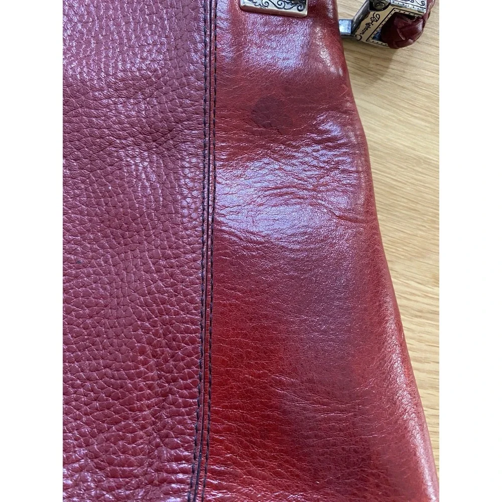 Vintage Brighton Charlotte Red Leather Shoulder Bag Braided‎ Strap Silver